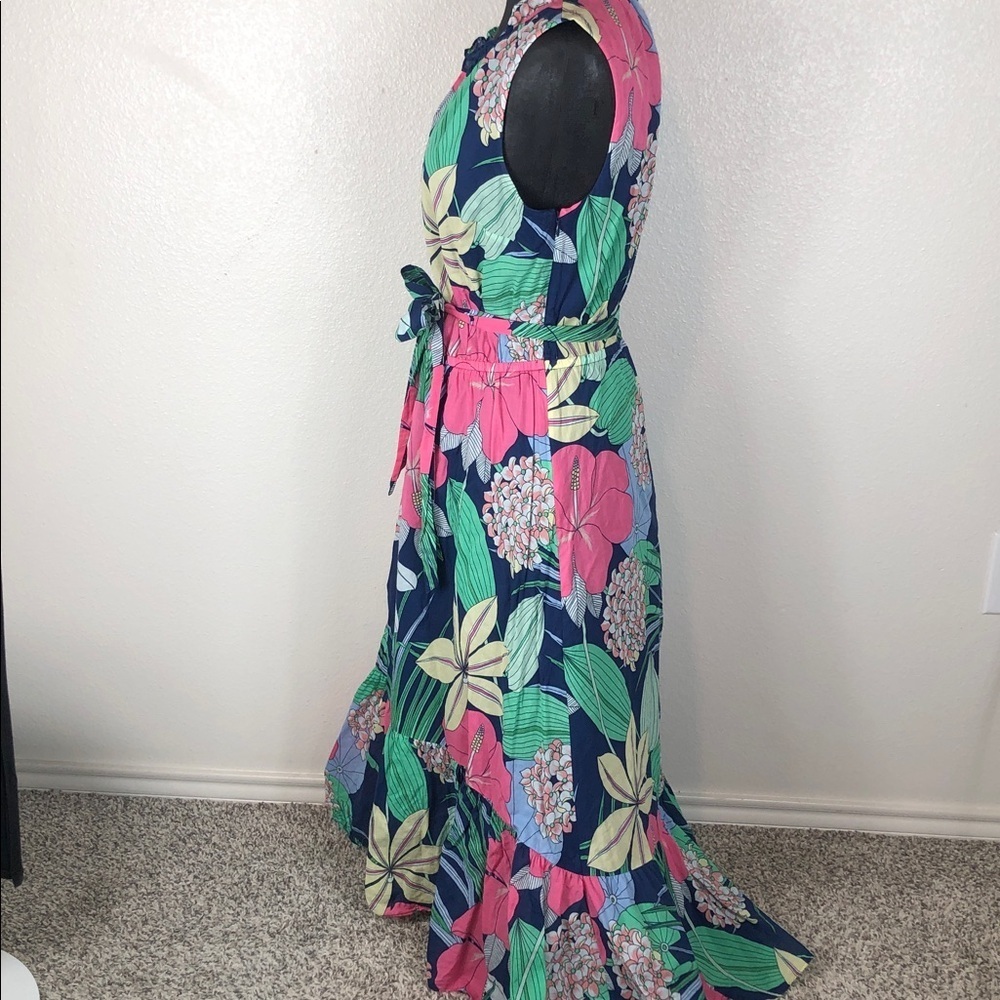 TALBOTS Voile Hibiscus Maxi Dress Cotton Tropical Hawaiian Vacation Size 8 - Picture 6 of 16